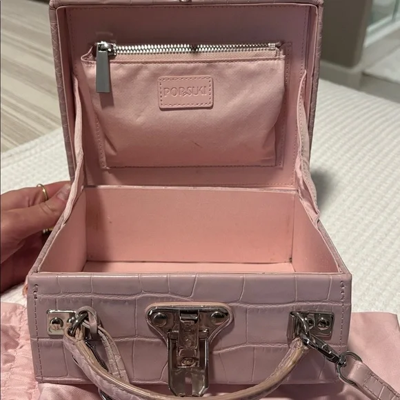 Pop & Suki Box bag in Cottonecandy Pink Croc-Embossed leather. - Picture 2 of 4